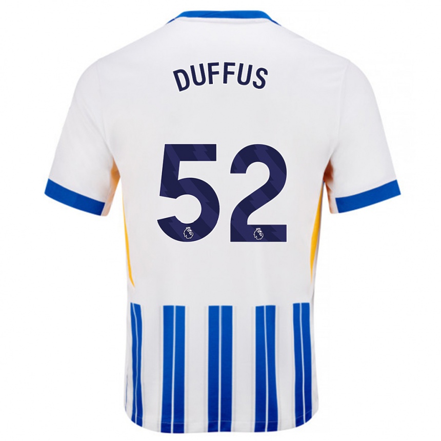 Herren Fußball Josh Duffus #52 Weiß Blaue Nadelstreifen Heimtrikot Trikot 2024/25 T-Shirt Luxemburg