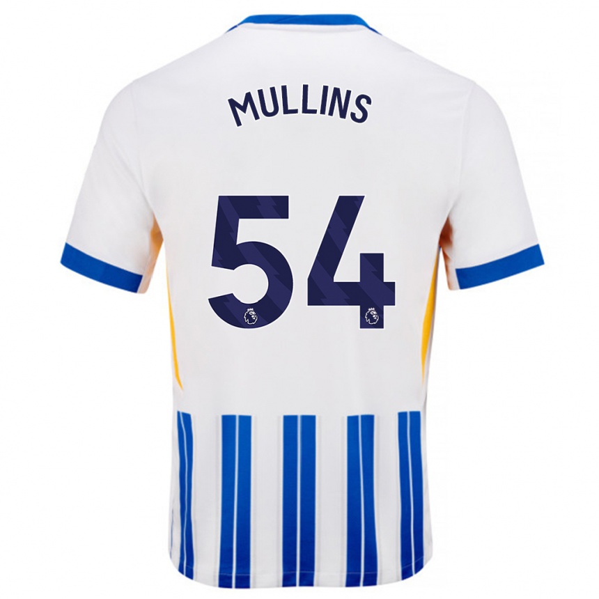 Herren Fußball Jamie Mullins #54 Weiß Blaue Nadelstreifen Heimtrikot Trikot 2024/25 T-Shirt Luxemburg