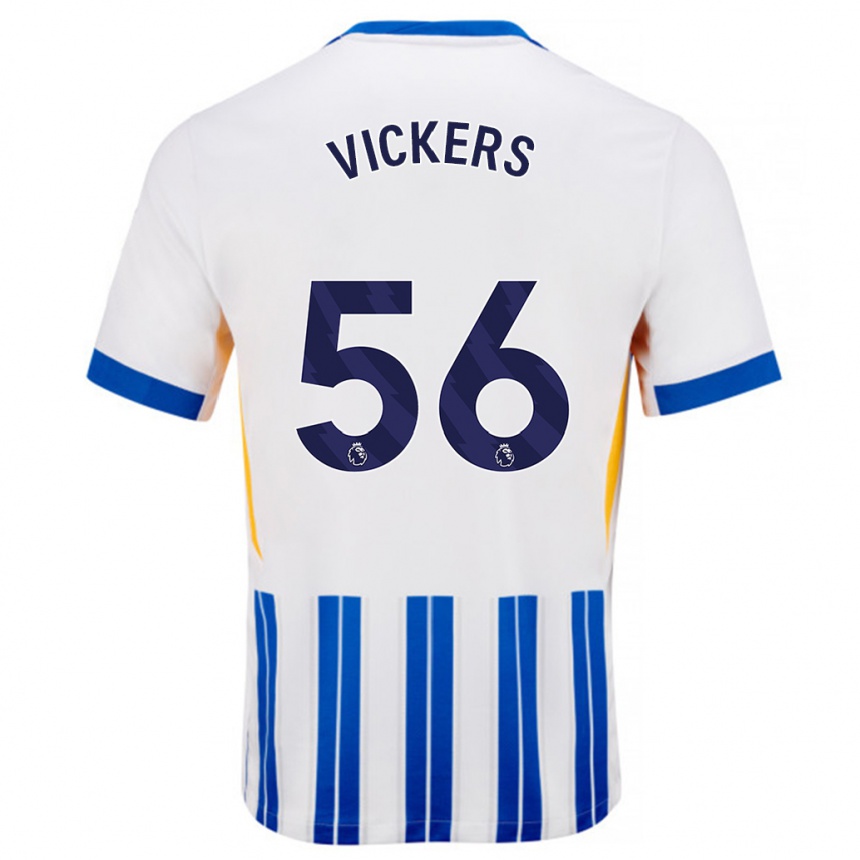 Herren Fußball Caylan Vickers #56 Weiß Blaue Nadelstreifen Heimtrikot Trikot 2024/25 T-Shirt Luxemburg