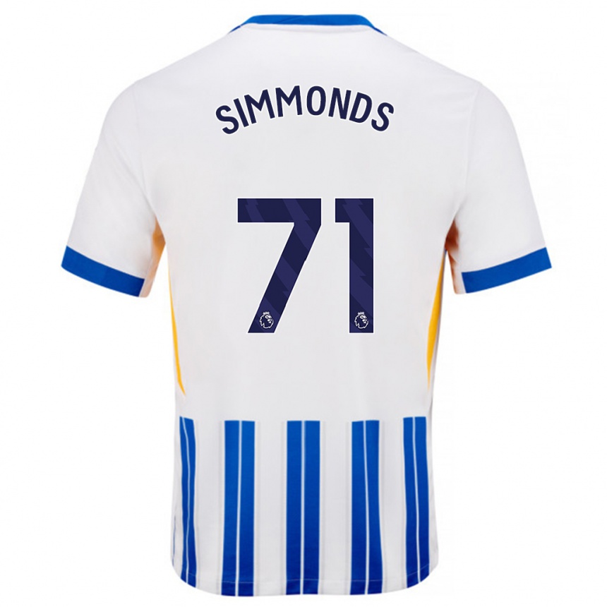 Herren Fußball Freddie Simmonds #71 Weiß Blaue Nadelstreifen Heimtrikot Trikot 2024/25 T-Shirt Luxemburg