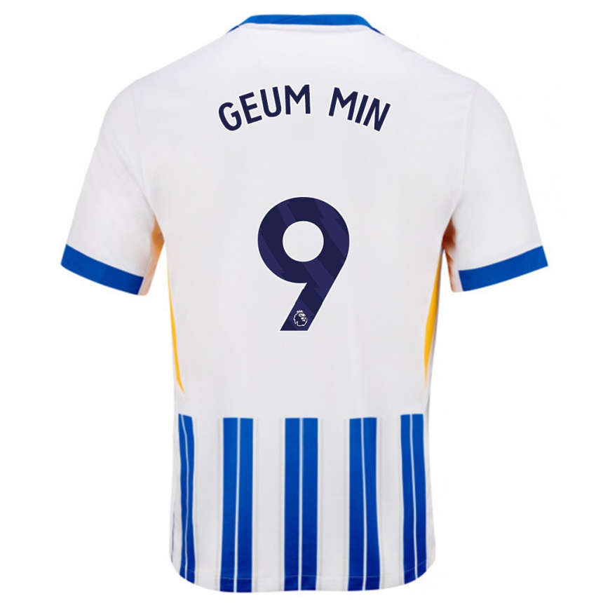 Herren Fußball Lee Geum-Min #9 Weiß Blaue Nadelstreifen Heimtrikot Trikot 2024/25 T-Shirt Luxemburg