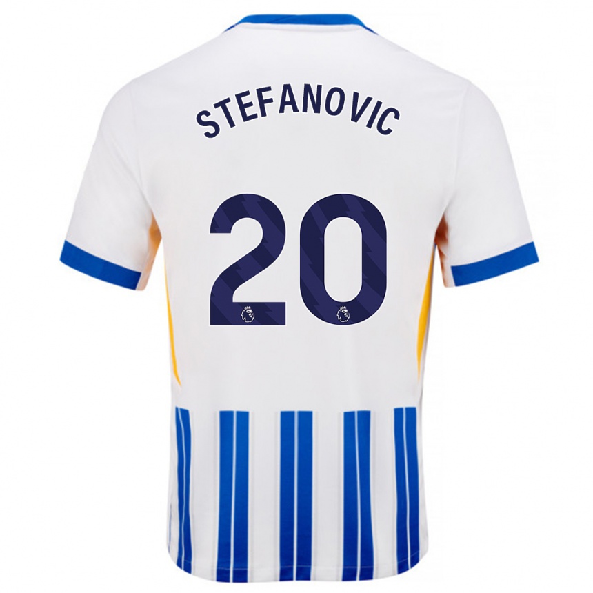 Herren Fußball Dejana Stefanović #20 Weiß Blaue Nadelstreifen Heimtrikot Trikot 2024/25 T-Shirt Luxemburg