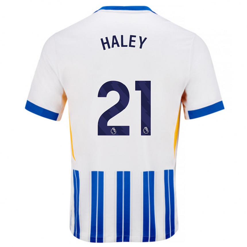 Herren Fußball Madison Haley #21 Weiß Blaue Nadelstreifen Heimtrikot Trikot 2024/25 T-Shirt Luxemburg