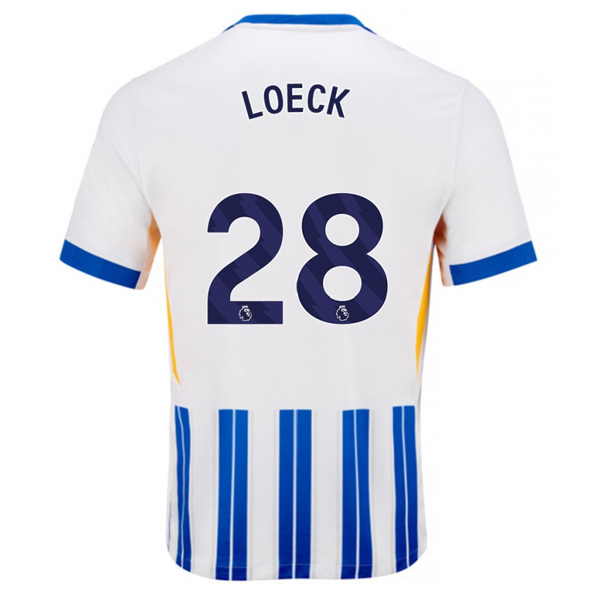 Herren Fußball Melina Loeck #28 Weiß Blaue Nadelstreifen Heimtrikot Trikot 2024/25 T-Shirt Luxemburg