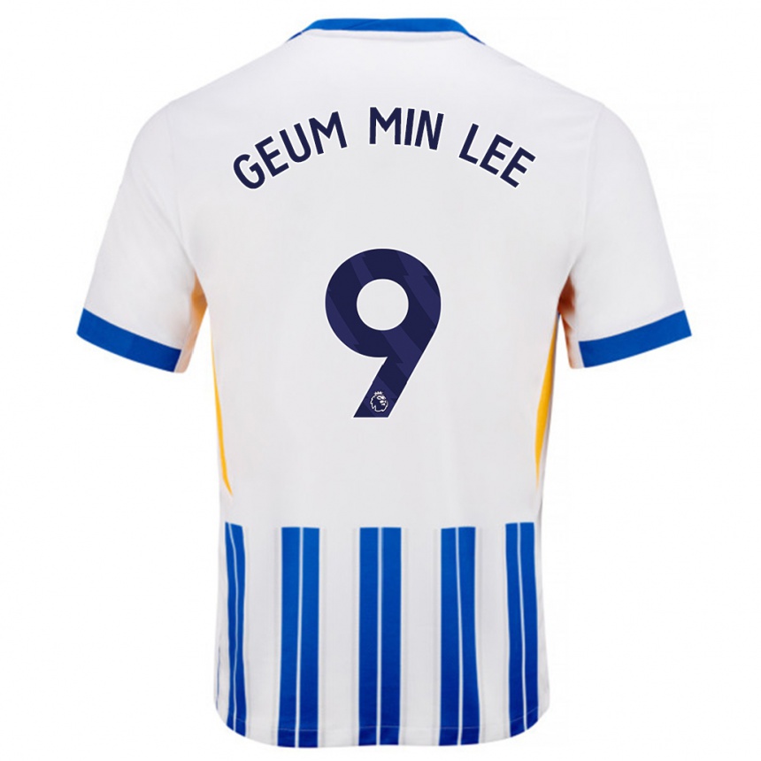 Herren Fußball Lee Geum-Min #9 Weiß Blaue Nadelstreifen Heimtrikot Trikot 2024/25 T-Shirt Luxemburg