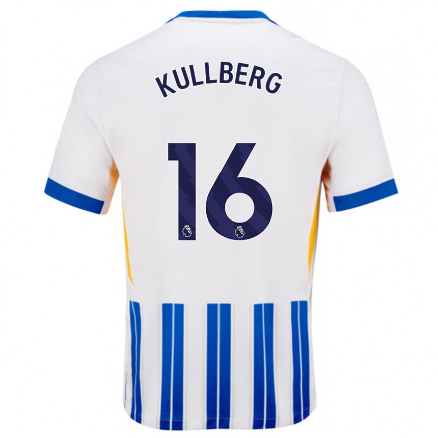 Herren Fußball Emma Nanny Charlotte Kullberg #16 Weiß Blaue Nadelstreifen Heimtrikot Trikot 2024/25 T-Shirt Luxemburg