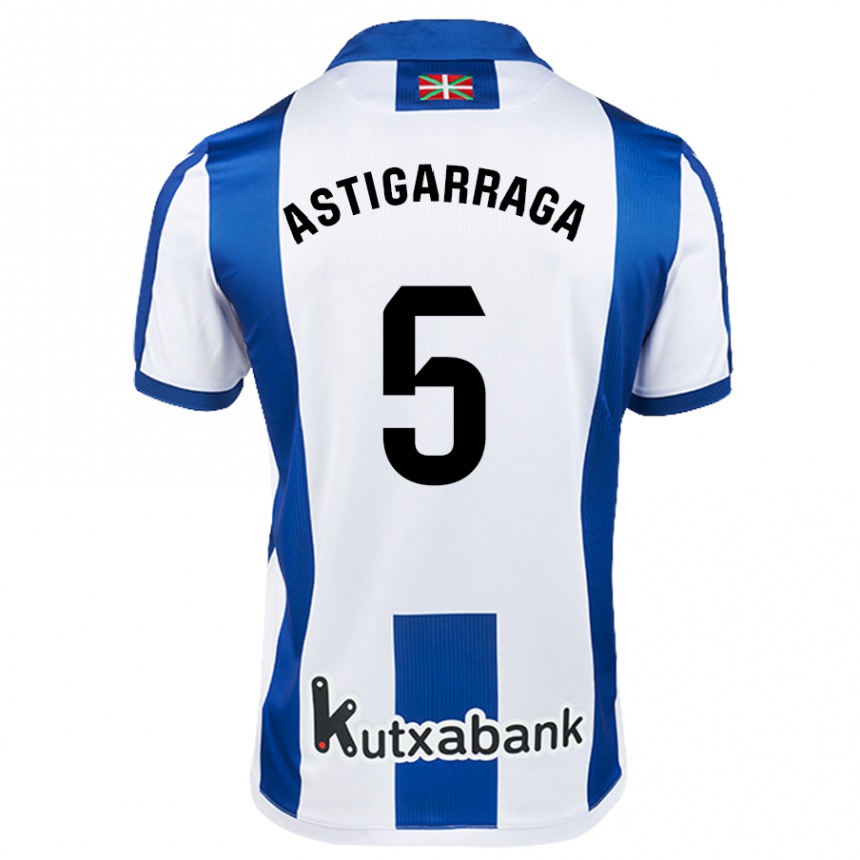 Herren Fußball Eneko Astigarraga #5 Weiß Blau Heimtrikot Trikot 2024/25 T-Shirt Luxemburg