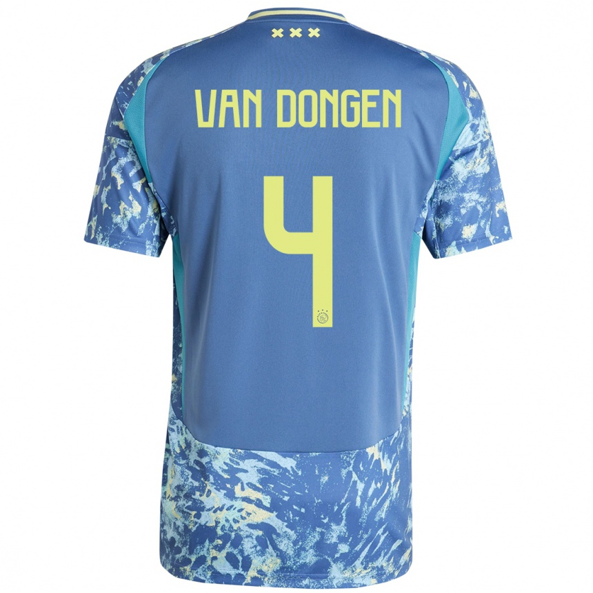 Herren Fußball Bram Van Dongen #4 Grau Blau Gelb Auswärtstrikot Trikot 2024/25 T-Shirt Luxemburg