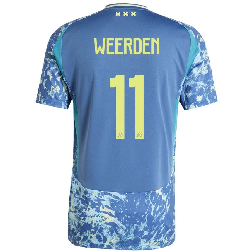 Herren Fußball Ashleigh Weerden #11 Grau Blau Gelb Auswärtstrikot Trikot 2024/25 T-Shirt Luxemburg