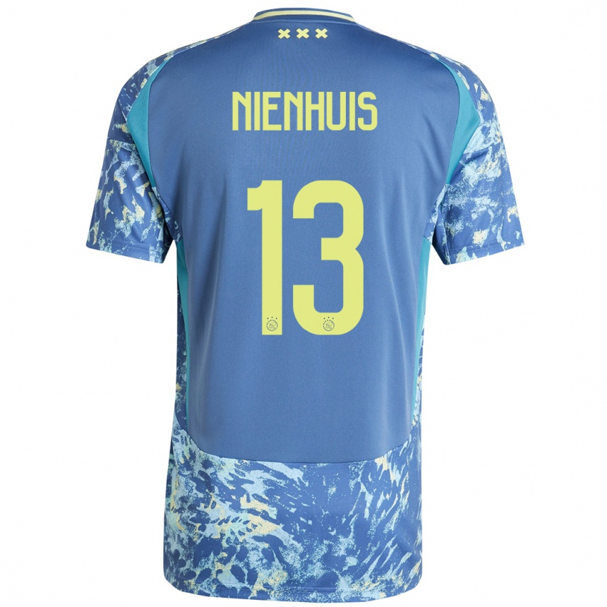 Herren Fußball Lois Niënhuis #13 Grau Blau Gelb Auswärtstrikot Trikot 2024/25 T-Shirt Luxemburg