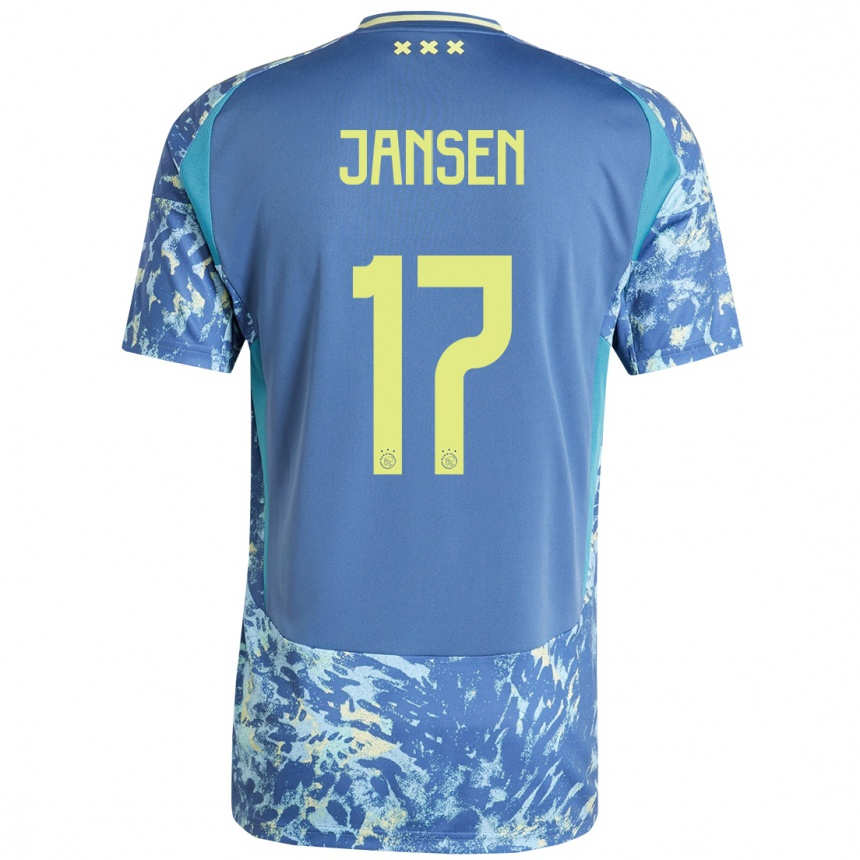 Herren Fußball Bente Jansen #17 Grau Blau Gelb Auswärtstrikot Trikot 2024/25 T-Shirt Luxemburg