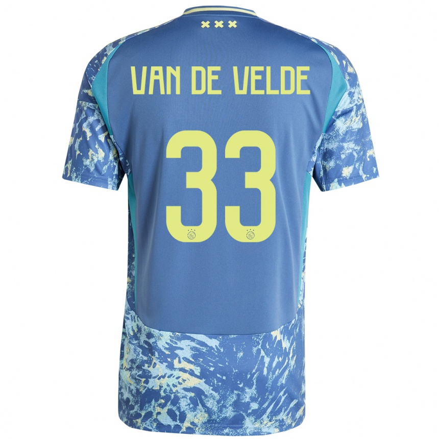 Herren Fußball Jonna Van De Velde #33 Grau Blau Gelb Auswärtstrikot Trikot 2024/25 T-Shirt Luxemburg