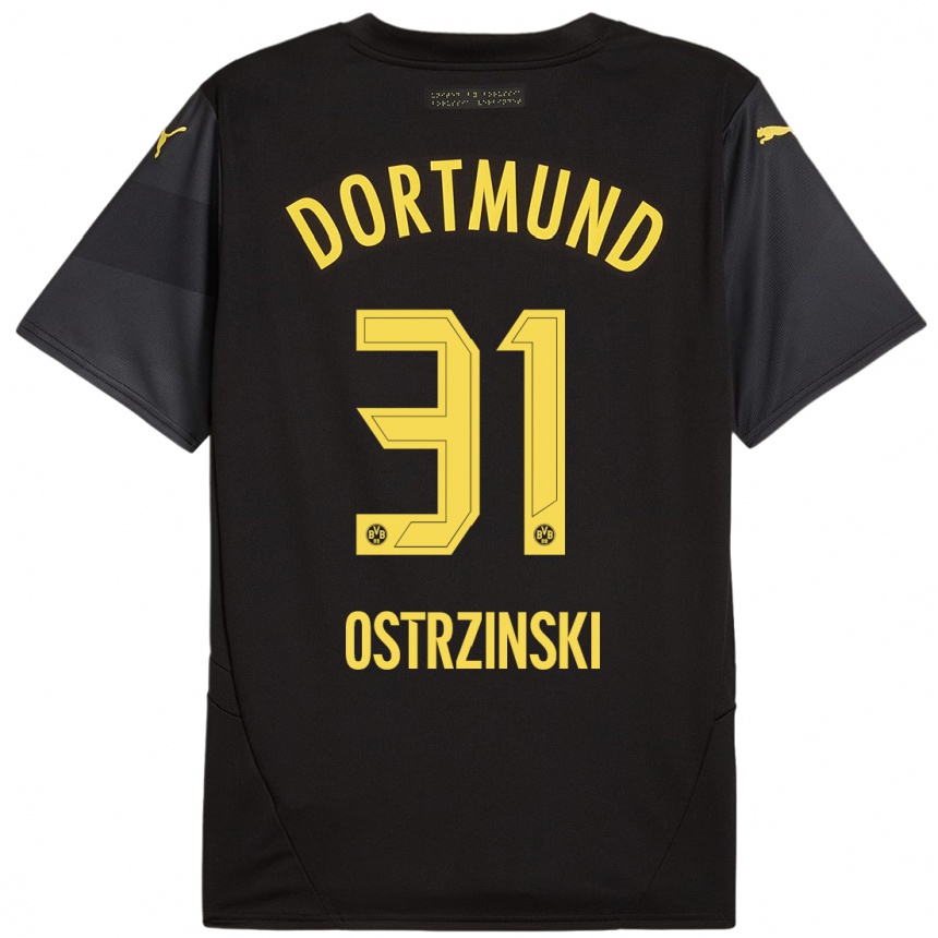 Herren Fußball Silas Ostrzinski #31 Schwarz Gelb Auswärtstrikot Trikot 2024/25 T-Shirt Luxemburg