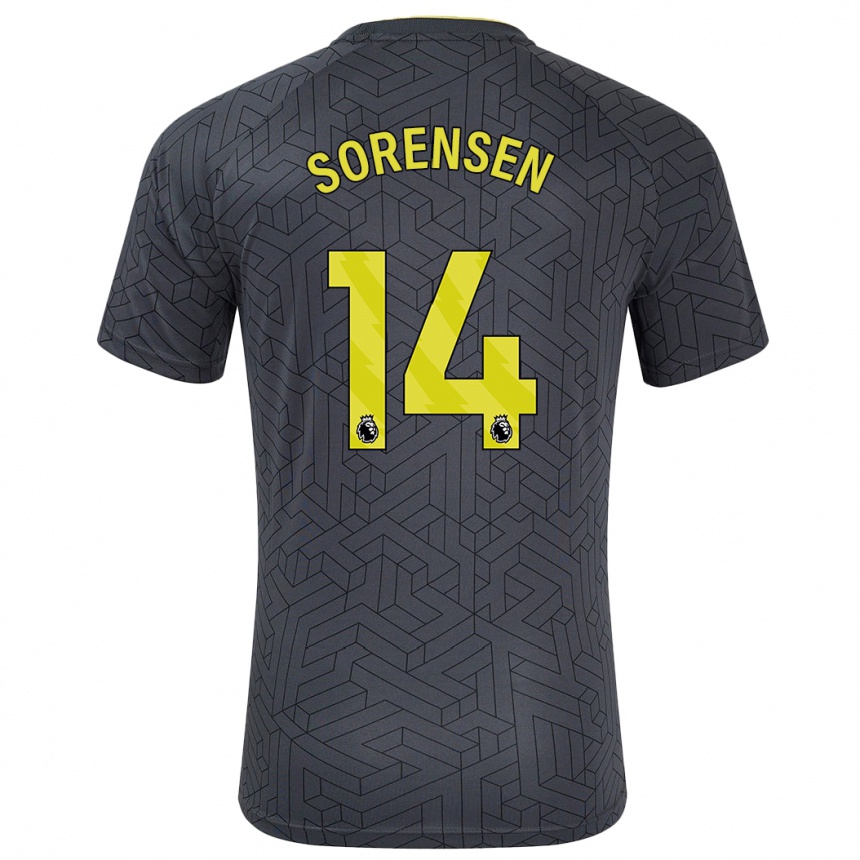 Herren Fußball Nicoline Sorensen #14 Schwarz Gelb Auswärtstrikot Trikot 2024/25 T-Shirt Luxemburg