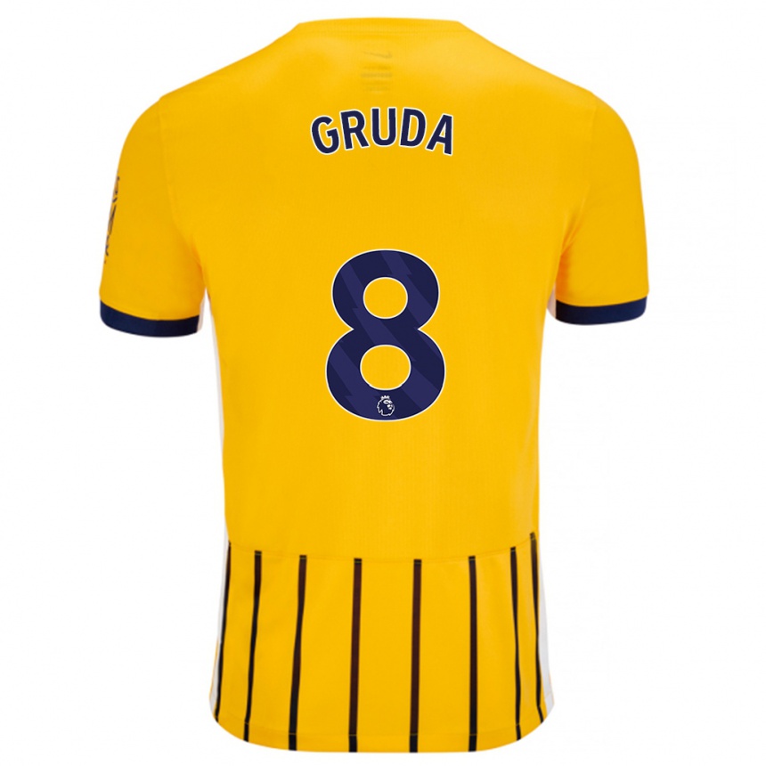 Herren Fußball Brajan Gruda #8 Gold Blau Nadelstreifen Auswärtstrikot Trikot 2024/25 T-Shirt Luxemburg