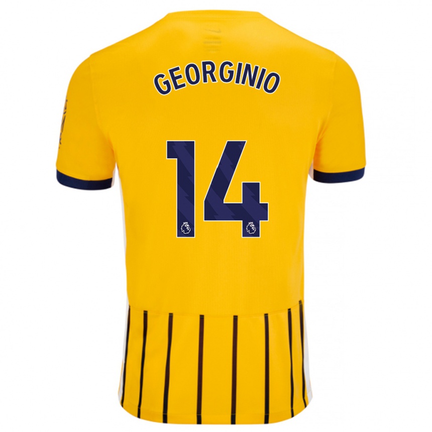 Herren Fußball Georginio Rutter #14 Gold Blau Nadelstreifen Auswärtstrikot Trikot 2024/25 T-Shirt Luxemburg