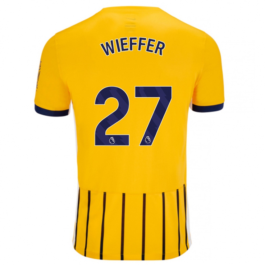 Herren Fußball Mats Wieffer #27 Gold Blau Nadelstreifen Auswärtstrikot Trikot 2024/25 T-Shirt Luxemburg