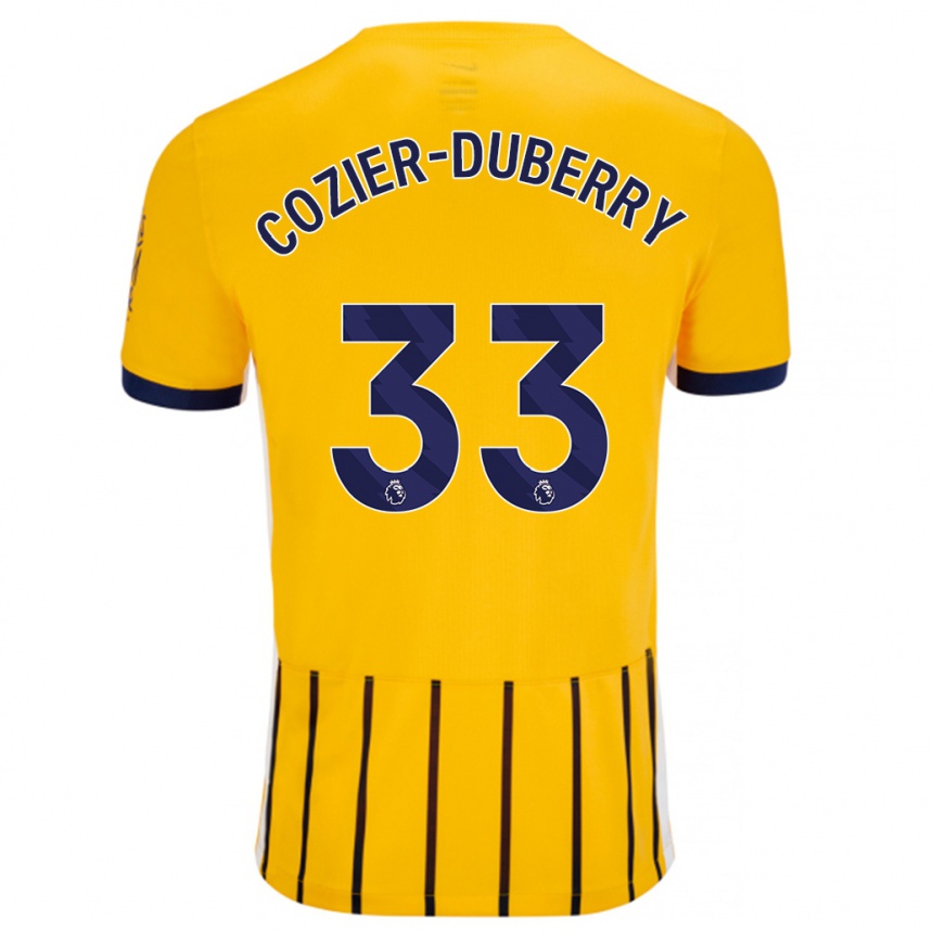 Herren Fußball Amario Cozier-Duberry #33 Gold Blau Nadelstreifen Auswärtstrikot Trikot 2024/25 T-Shirt Luxemburg