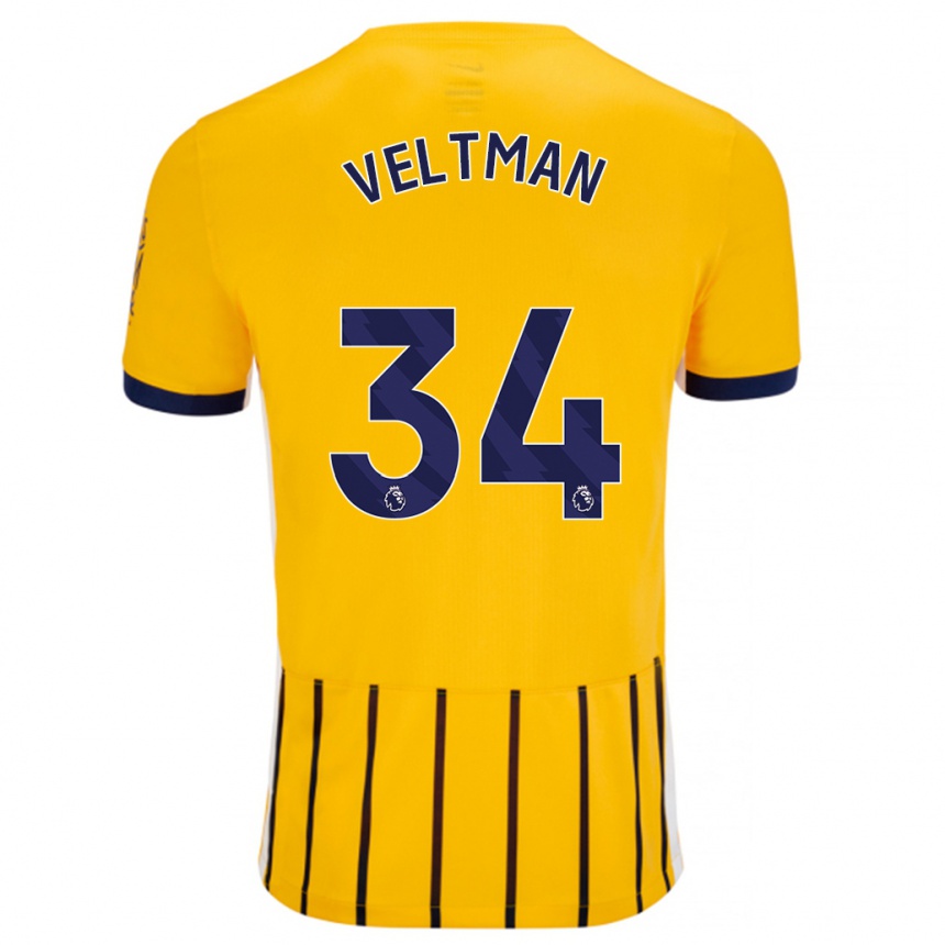 Herren Fußball Joël Veltman #34 Gold Blau Nadelstreifen Auswärtstrikot Trikot 2024/25 T-Shirt Luxemburg