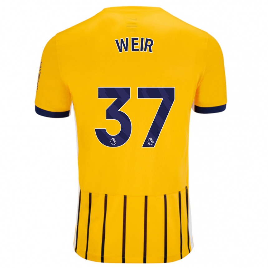 Herren Fußball Jensen Weir #37 Gold Blau Nadelstreifen Auswärtstrikot Trikot 2024/25 T-Shirt Luxemburg