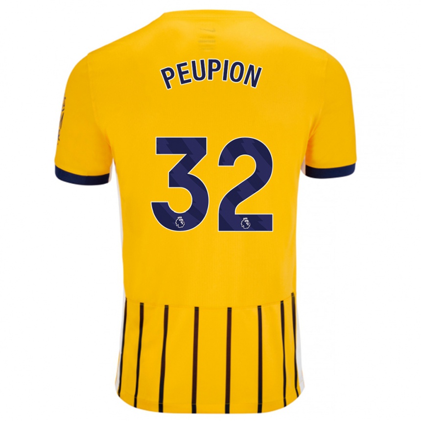 Herren Fußball Cameron Peupion #32 Gold Blau Nadelstreifen Auswärtstrikot Trikot 2024/25 T-Shirt Luxemburg