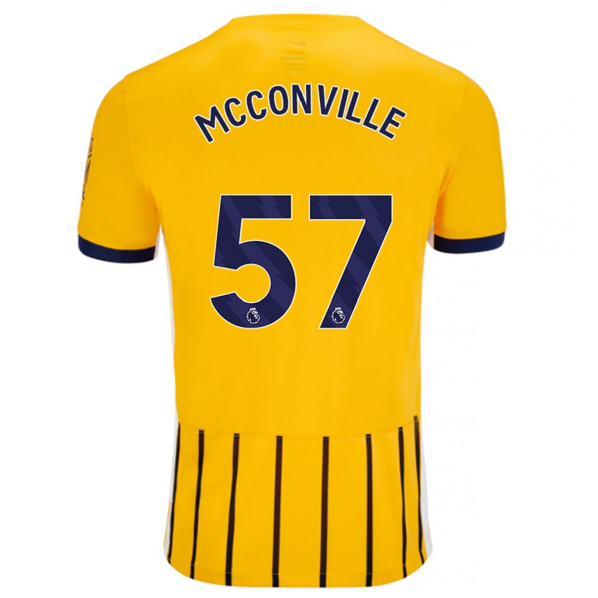 Herren Fußball Ruairi Mcconville #57 Gold Blau Nadelstreifen Auswärtstrikot Trikot 2024/25 T-Shirt Luxemburg