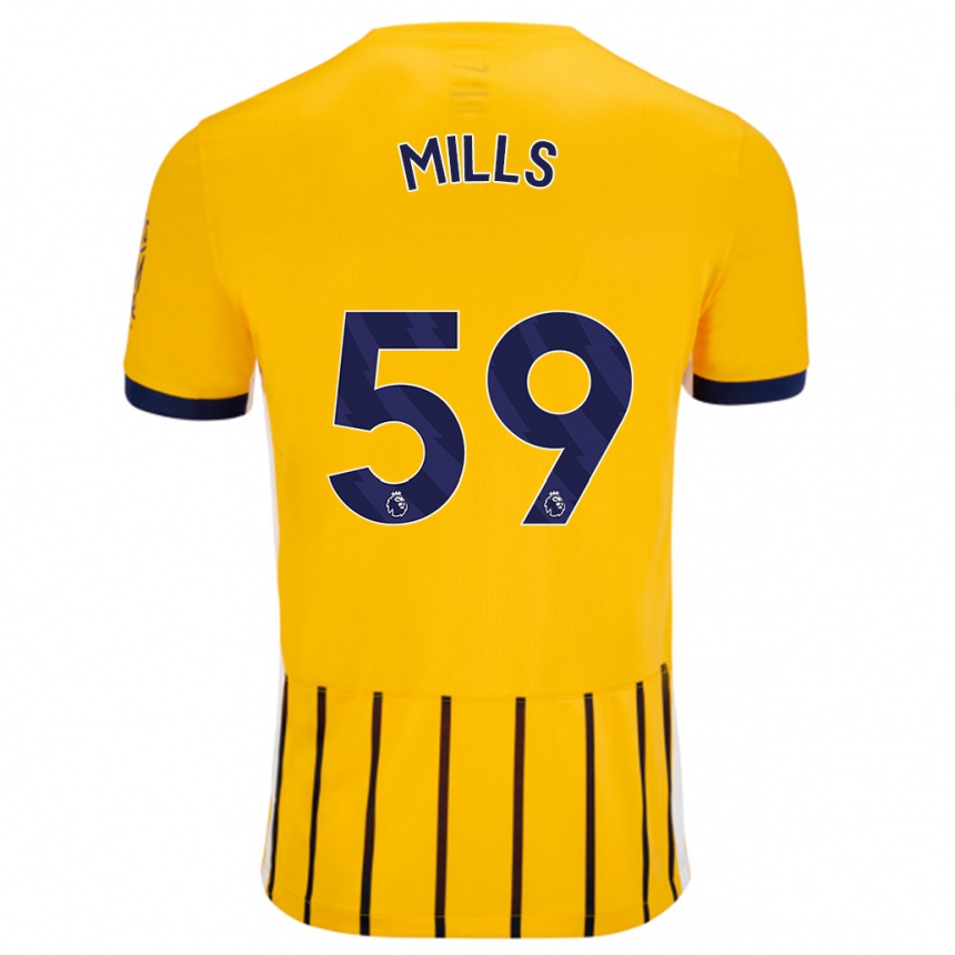 Herren Fußball Harry Mills #59 Gold Blau Nadelstreifen Auswärtstrikot Trikot 2024/25 T-Shirt Luxemburg