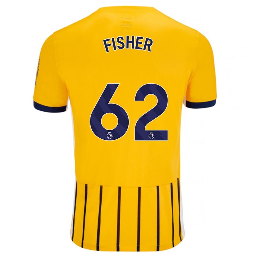 Herren Fußball Hugo Fisher #62 Gold Blau Nadelstreifen Auswärtstrikot Trikot 2024/25 T-Shirt Luxemburg