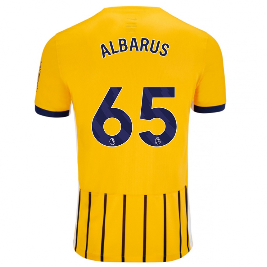 Herren Fußball Zane Albarus #65 Gold Blau Nadelstreifen Auswärtstrikot Trikot 2024/25 T-Shirt Luxemburg