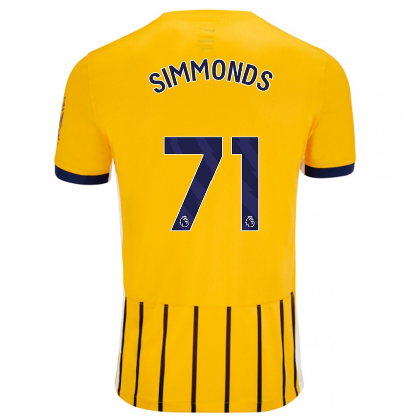 Herren Fußball Freddie Simmonds #71 Gold Blau Nadelstreifen Auswärtstrikot Trikot 2024/25 T-Shirt Luxemburg