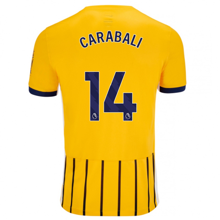 Herren Fußball Jorelyn Andrea Carabalí Martínez #14 Gold Blau Nadelstreifen Auswärtstrikot Trikot 2024/25 T-Shirt Luxemburg