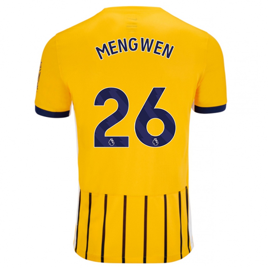 Herren Fußball Li Mengwen #26 Gold Blau Nadelstreifen Auswärtstrikot Trikot 2024/25 T-Shirt Luxemburg