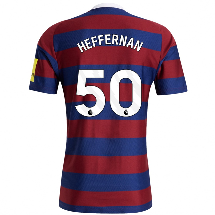 Herren Fußball Cathal Heffernan #50 Burgunderrot Marineblau Auswärtstrikot Trikot 2024/25 T-Shirt Luxemburg