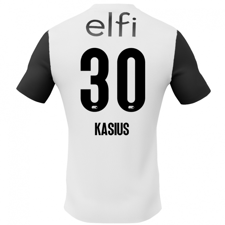 Herren Fußball Denso Kasius #30 Weiß Schwarz Auswärtstrikot Trikot 2024/25 T-Shirt Luxemburg