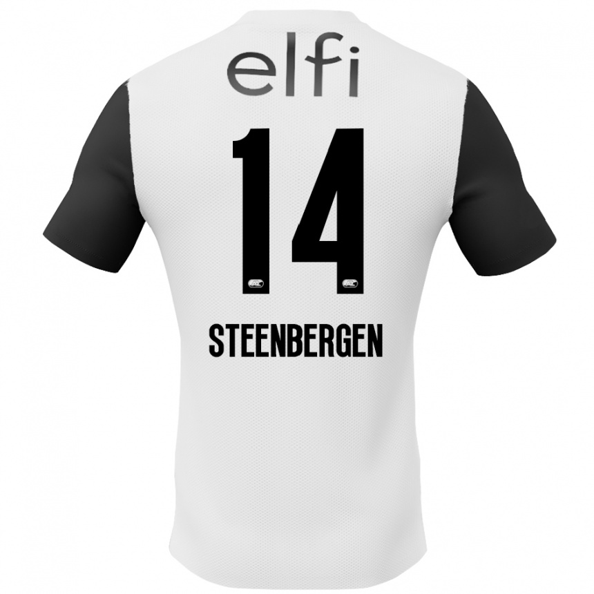 Herren Fußball Thom Steenbergen #14 Weiß Schwarz Auswärtstrikot Trikot 2024/25 T-Shirt Luxemburg