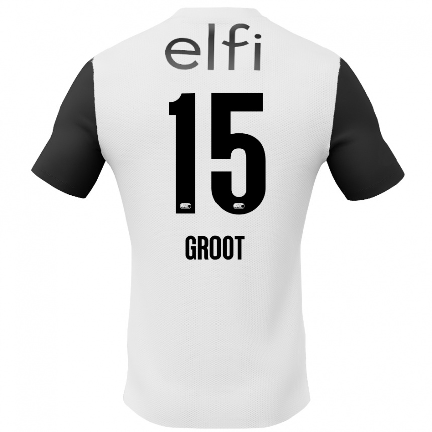 Herren Fußball Pleun Groot #15 Weiß Schwarz Auswärtstrikot Trikot 2024/25 T-Shirt Luxemburg