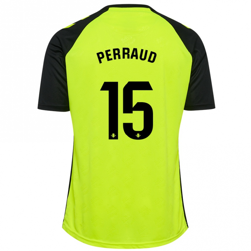 Herren Fußball Romain Perraud #15 Fluoreszierendes Gelb Schwarz Auswärtstrikot Trikot 2024/25 T-Shirt Luxemburg