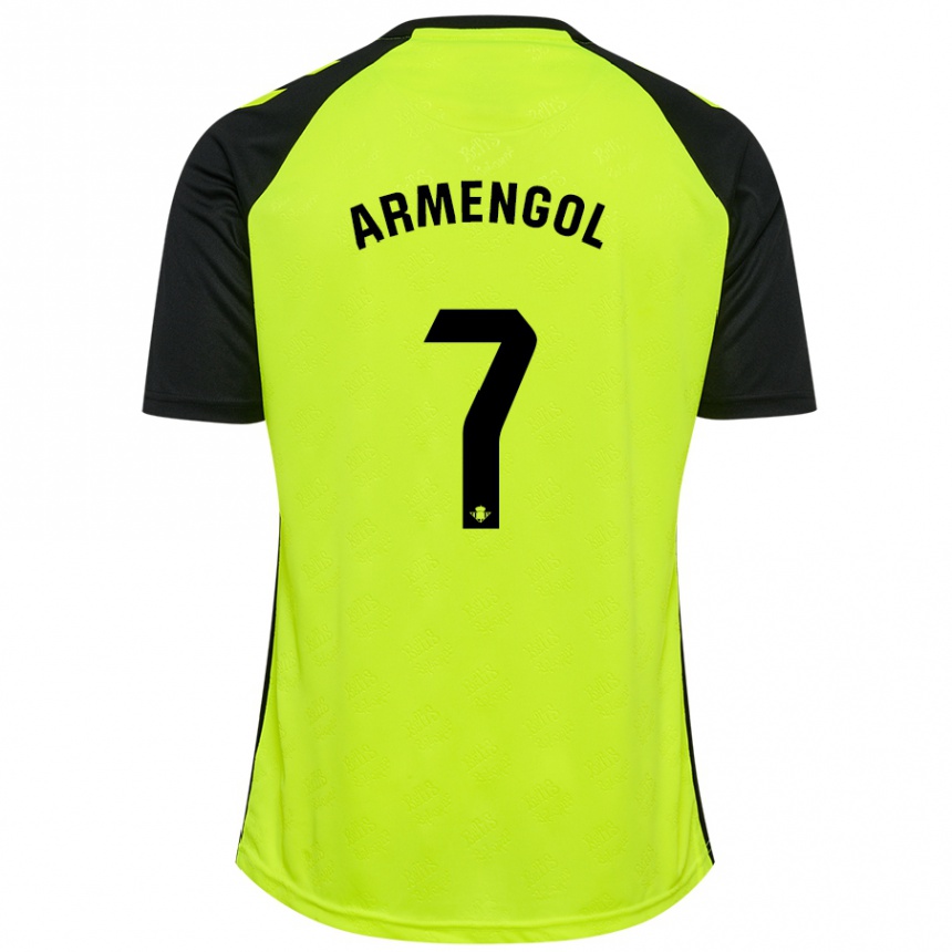 Herren Fußball Carla Armengol Joaniquet #7 Fluoreszierendes Gelb Schwarz Auswärtstrikot Trikot 2024/25 T-Shirt Luxemburg