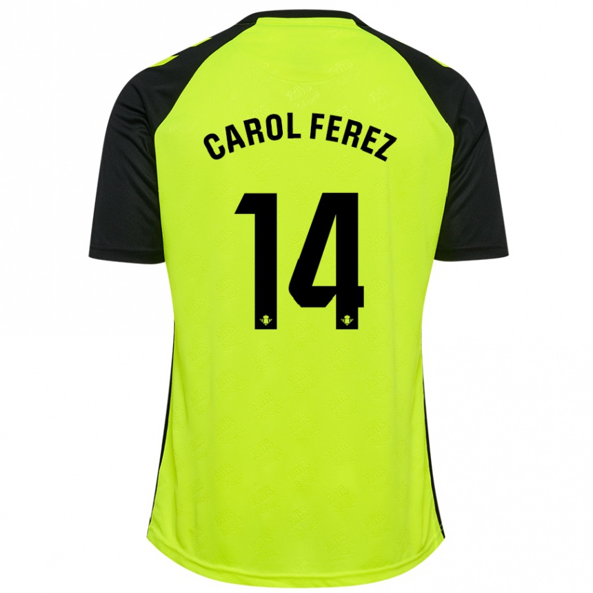 Herren Fußball Carolina Férez Méndez #14 Fluoreszierendes Gelb Schwarz Auswärtstrikot Trikot 2024/25 T-Shirt Luxemburg