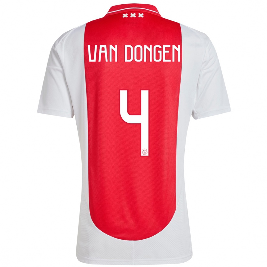 Damen Fußball Bram Van Dongen #4 Rot Weiß Heimtrikot Trikot 2024/25 T-Shirt Luxemburg