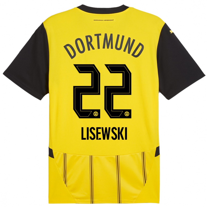 Damen Fußball Robin Lisewski #22 Gelb Schwarz Heimtrikot Trikot 2024/25 T-Shirt Luxemburg