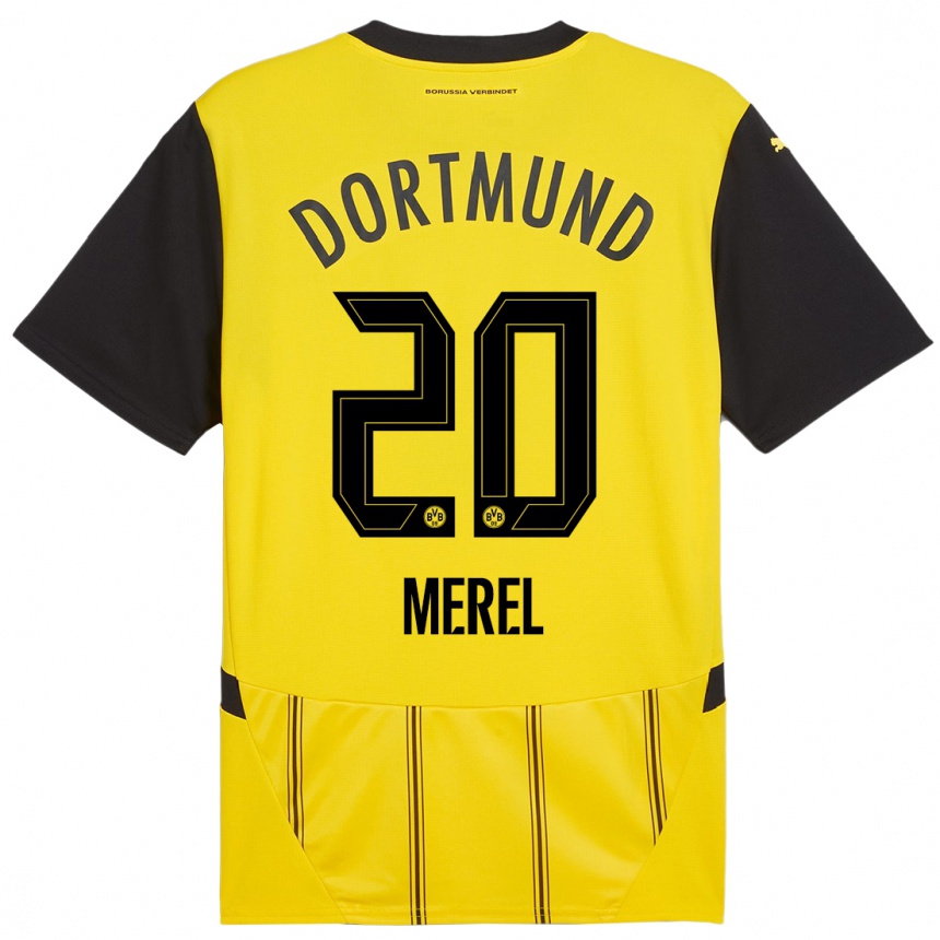 Damen Fußball Freriks Merel #20 Gelb Schwarz Heimtrikot Trikot 2024/25 T-Shirt Luxemburg