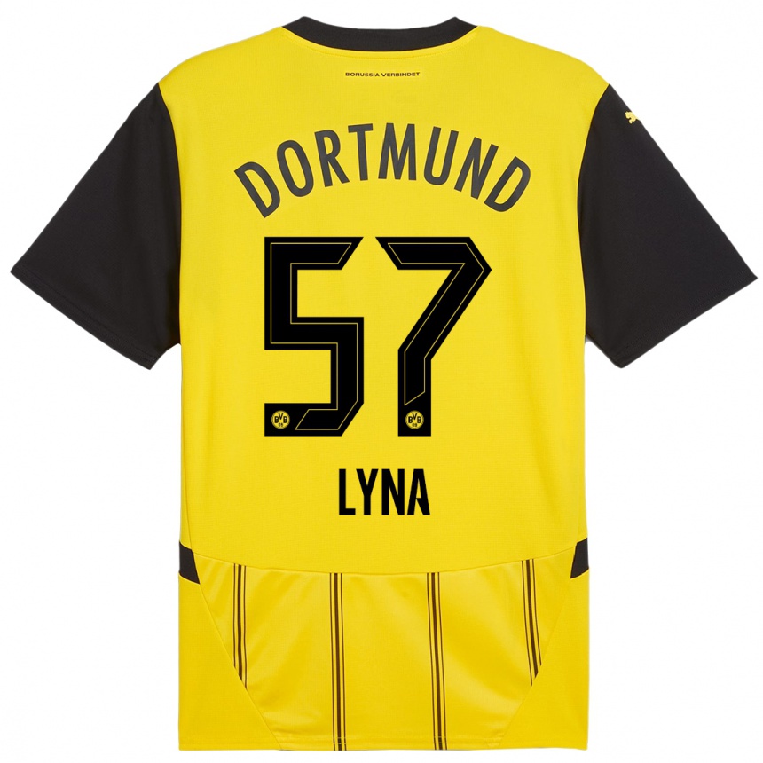 Damen Fußball Schwarz Lyna #57 Gelb Schwarz Heimtrikot Trikot 2024/25 T-Shirt Luxemburg