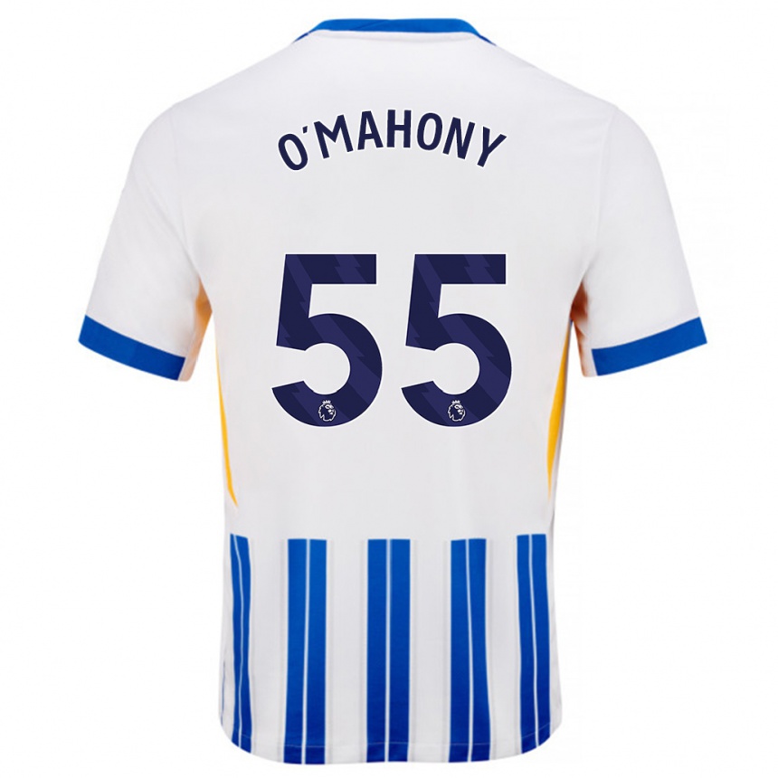 Damen Fußball Mark O'mahony #55 Weiß Blaue Nadelstreifen Heimtrikot Trikot 2024/25 T-Shirt Luxemburg