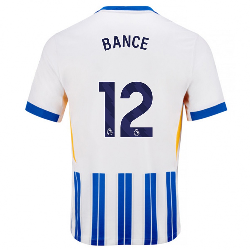 Damen Fußball Libby Bance #12 Weiß Blaue Nadelstreifen Heimtrikot Trikot 2024/25 T-Shirt Luxemburg