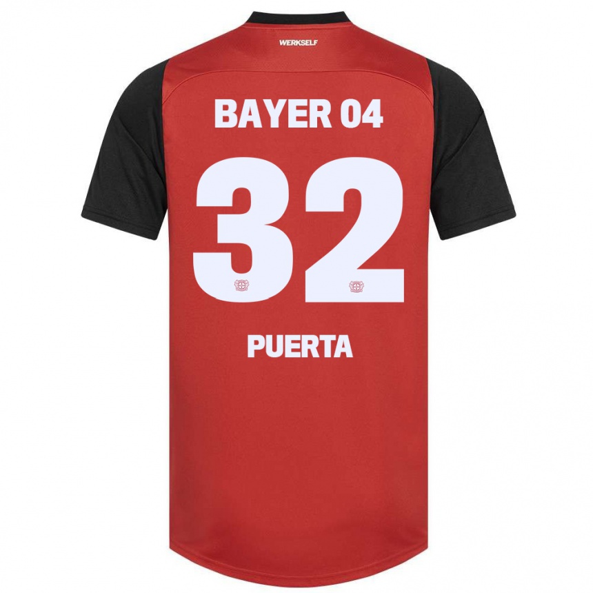 Damen Fußball Gustavo Puerta #32 Rot Schwarz Heimtrikot Trikot 2024/25 T-Shirt Luxemburg