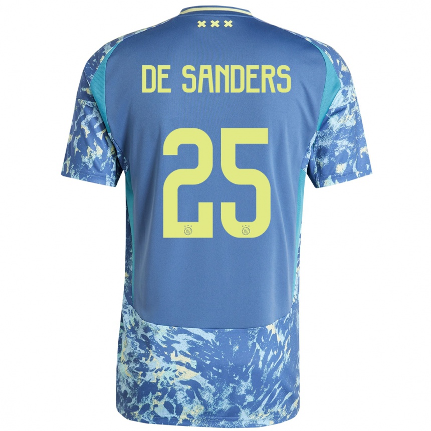 Damen Fußball Kay-Lee De Sanders #25 Grau Blau Gelb Auswärtstrikot Trikot 2024/25 T-Shirt Luxemburg