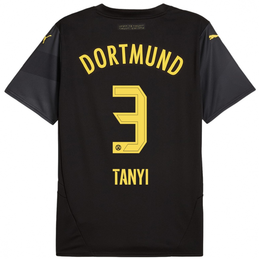 Damen Fußball Paul Tanyi #3 Schwarz Gelb Auswärtstrikot Trikot 2024/25 T-Shirt Luxemburg