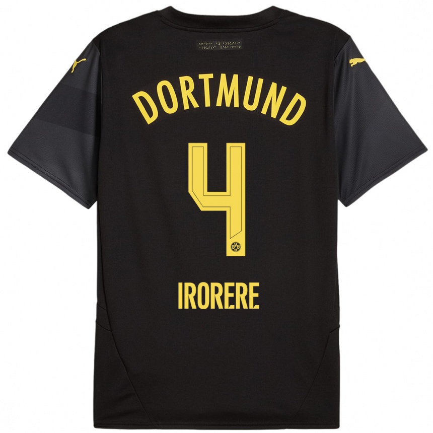 Damen Fußball Felix Irorere #4 Schwarz Gelb Auswärtstrikot Trikot 2024/25 T-Shirt Luxemburg