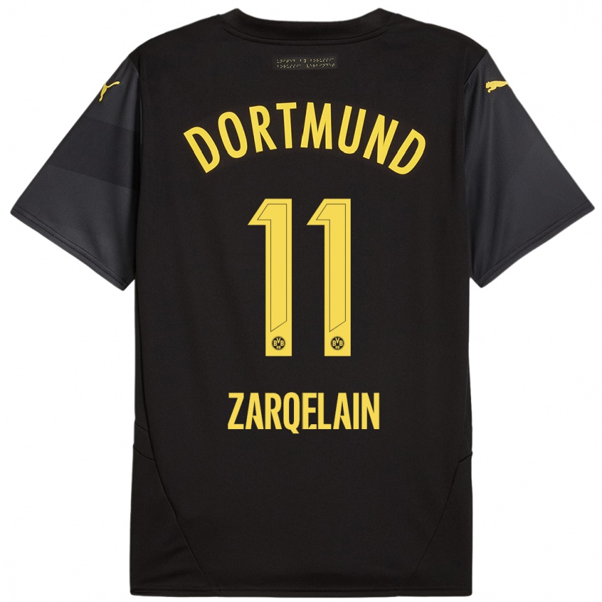 Damen Fußball Fadi Zarqelain #11 Schwarz Gelb Auswärtstrikot Trikot 2024/25 T-Shirt Luxemburg